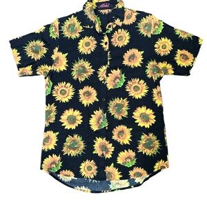 Motel Rocks Black and Yellow Sunflower Button Down Shirt